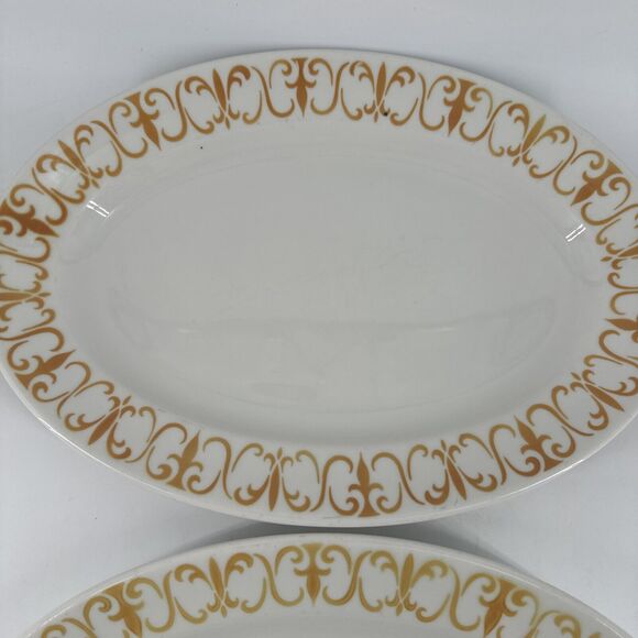 Platters 2 Jackson China Gold Scroll Pattern 13.5" Lx9.25” W Restaurantware MCM - Picture 3 of 16